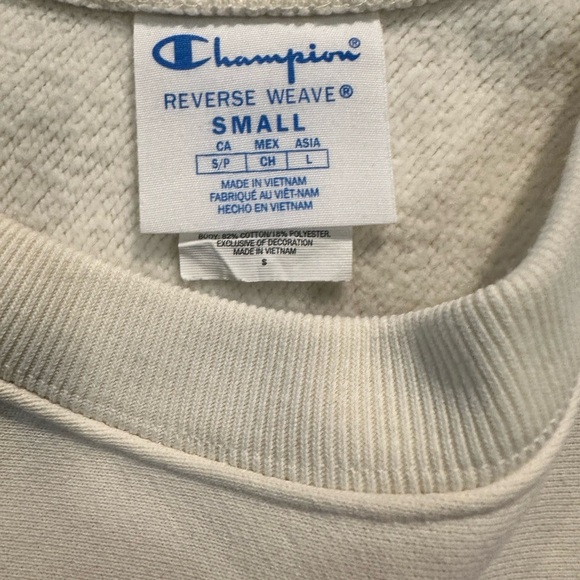 Champion White Short Sleeve Sweatshirt W/Drawstring Oversized - Picture 3 of 5